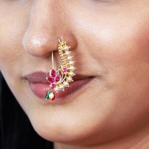 Traditional Floral 22kt Gold Nath in Cultured Pearls