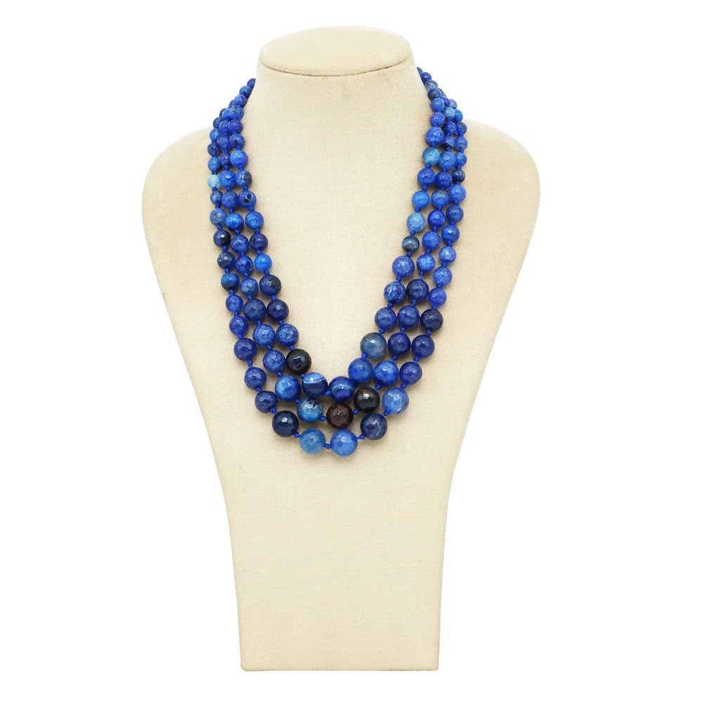 Royal Blue Agate three Line Necklace