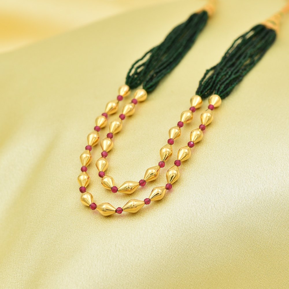 Regal Necklace with Green Beads & Red Stones in 22kt Gold