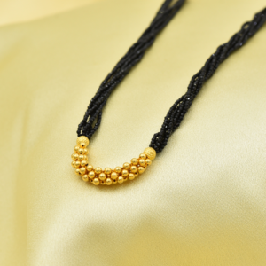 Handcrafted Black Bead Necklace with Layered 22kt Gold Pendant