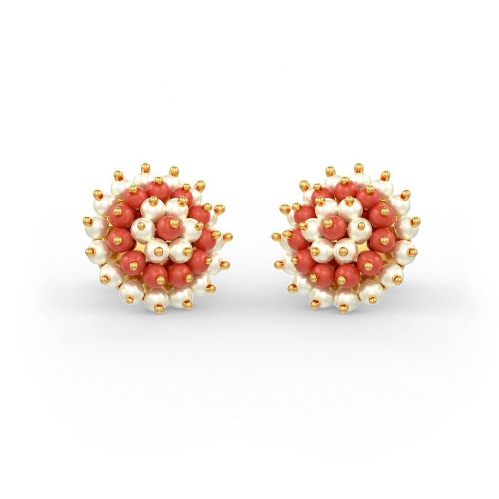 Symphony Pearl and Coral Cluster Earrings