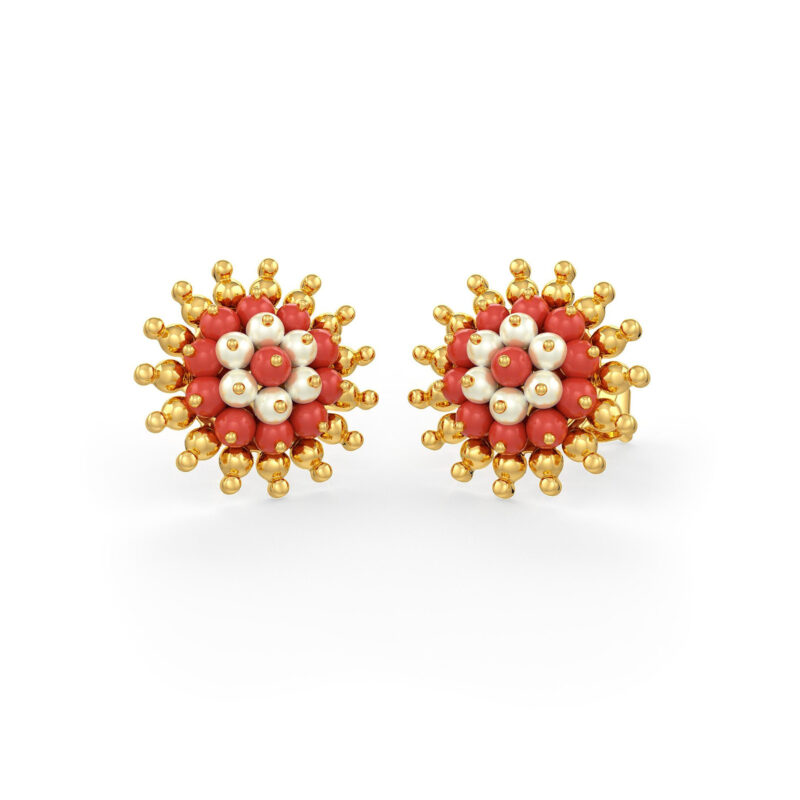 Chakra Pearl and Coral Cluster Earrings