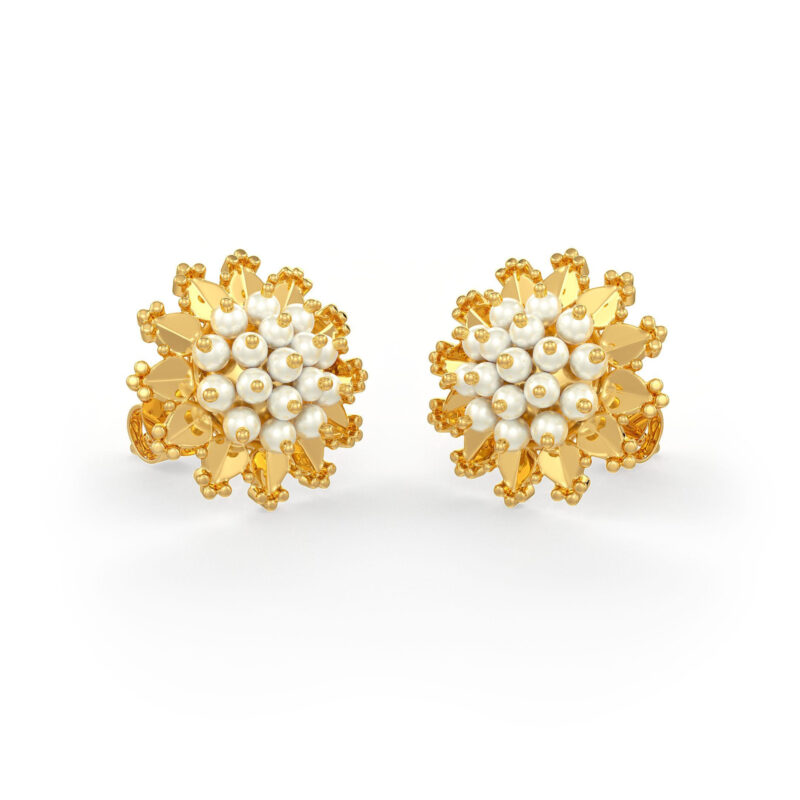 Golden Crown Pearl Cluster Earrings